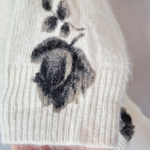 Vintage'90s Express Tricot Floral Rabbit Hair Blend Short Sleeve Sweater Ivory - Picture 5 of 11